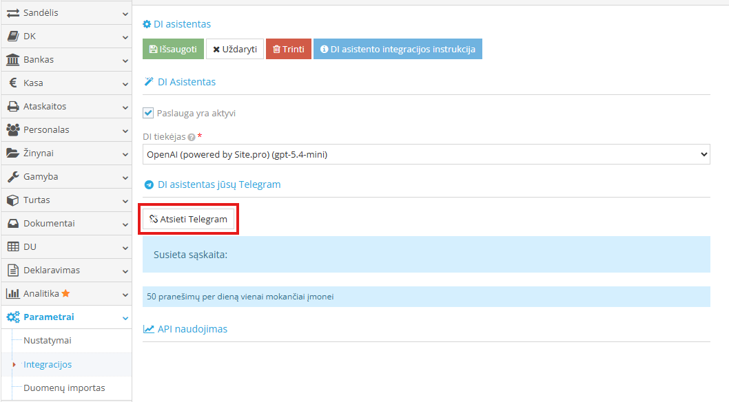 Telegram unlink window